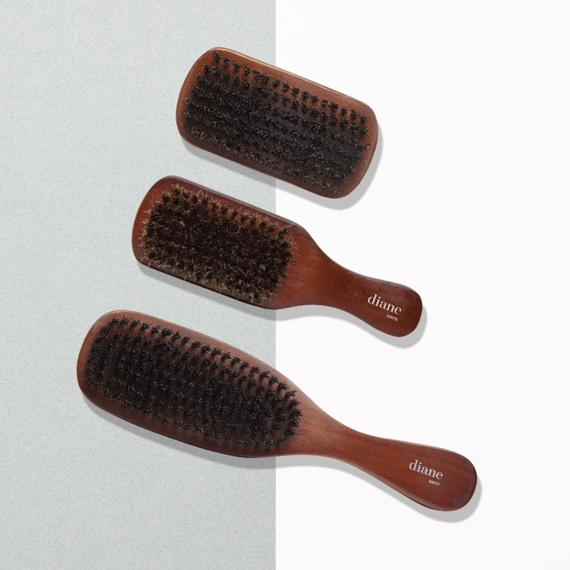 Diane Diane medium firmness reinforced boar bristle, curved military style wave mens hair brush, d8175
